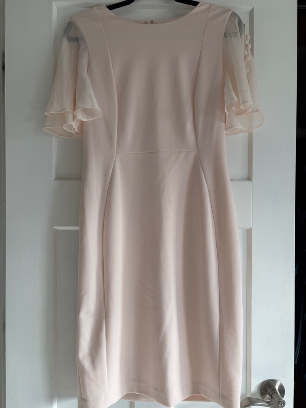 Calvin Klein Pale Pink Midi Dress with Ruffled Sheer Sleeves
